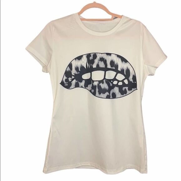 Black & White Leopard Print Lips Graphic Tee - Picture 1 of 5